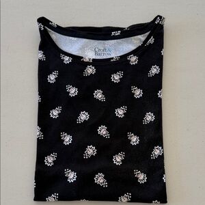 croft & barrow Black Floral Scoop Neck Tee